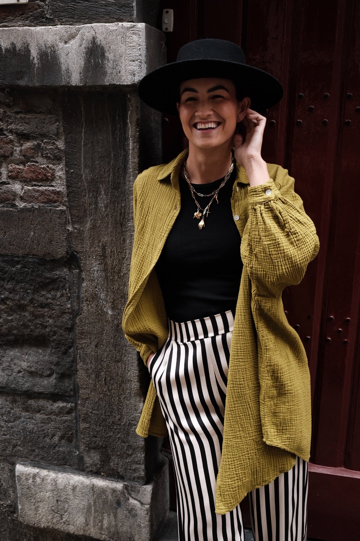 FREDDIE - KATOENEN BLOUSE OVERSIZED OLIJFGROEN