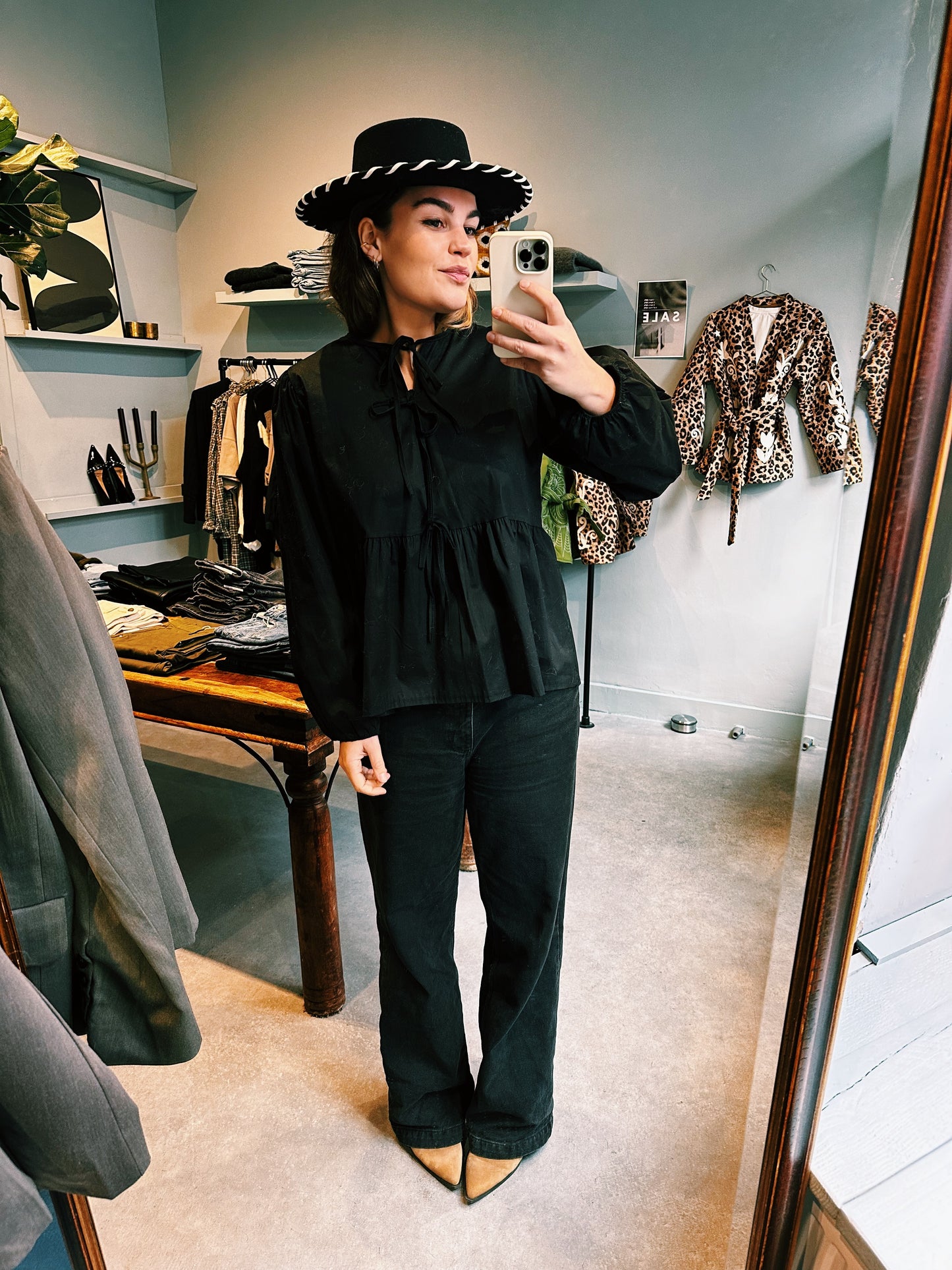 BLOUSE - KATOEN STRIK ZWART