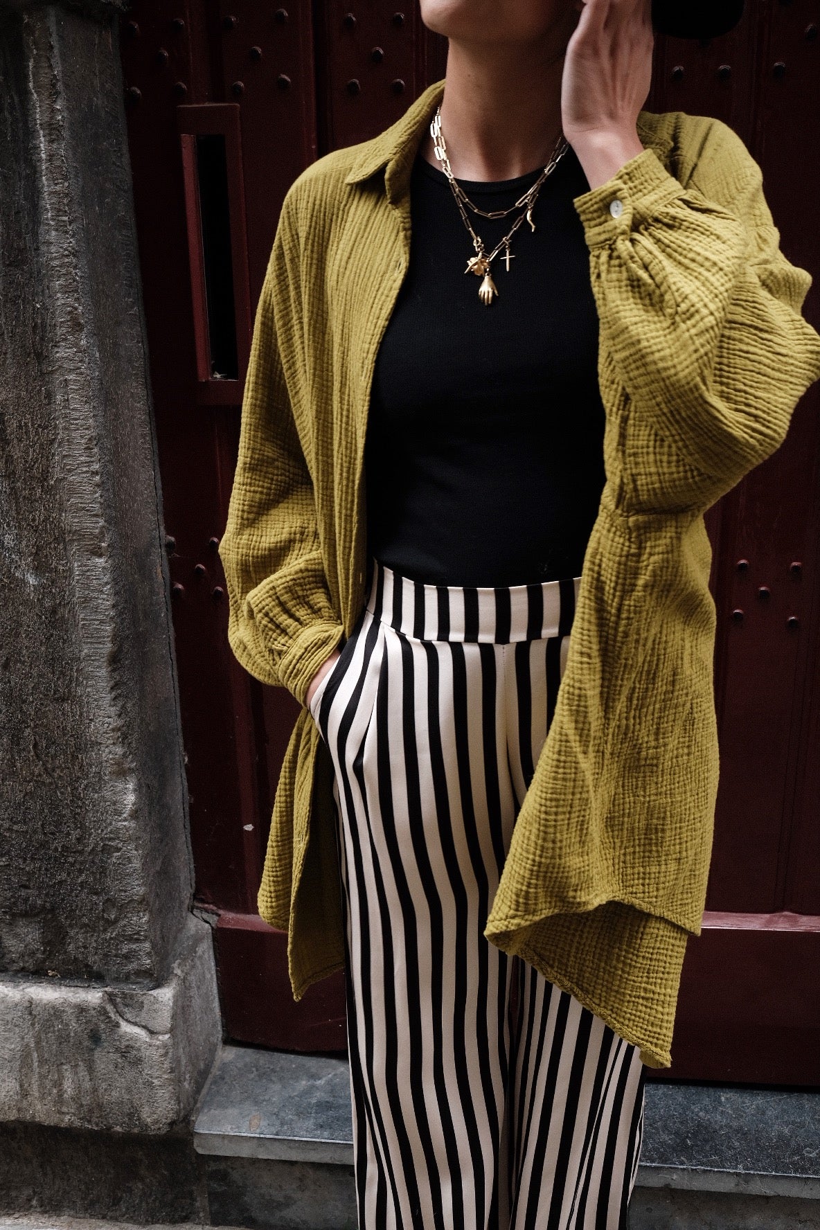 FREDDIE - KATOENEN BLOUSE OVERSIZED OLIJFGROEN