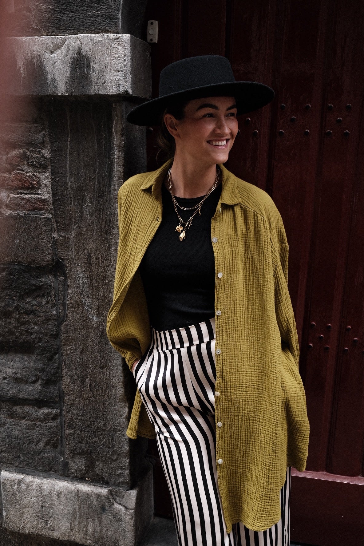 FREDDIE - KATOENEN BLOUSE OVERSIZED OLIJFGROEN