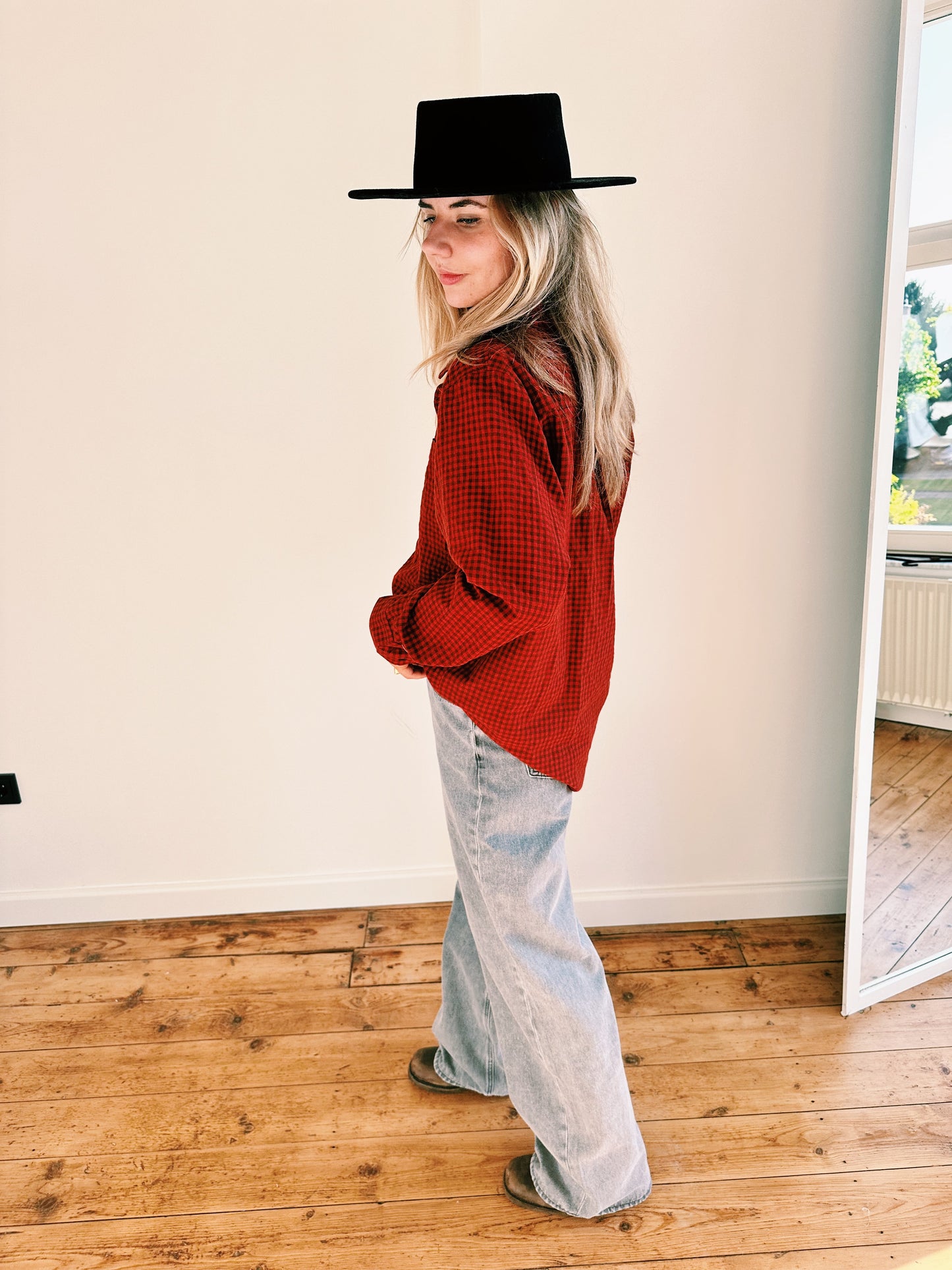 BLOUSE - SW BRUIN/ROOD GEBLOKT