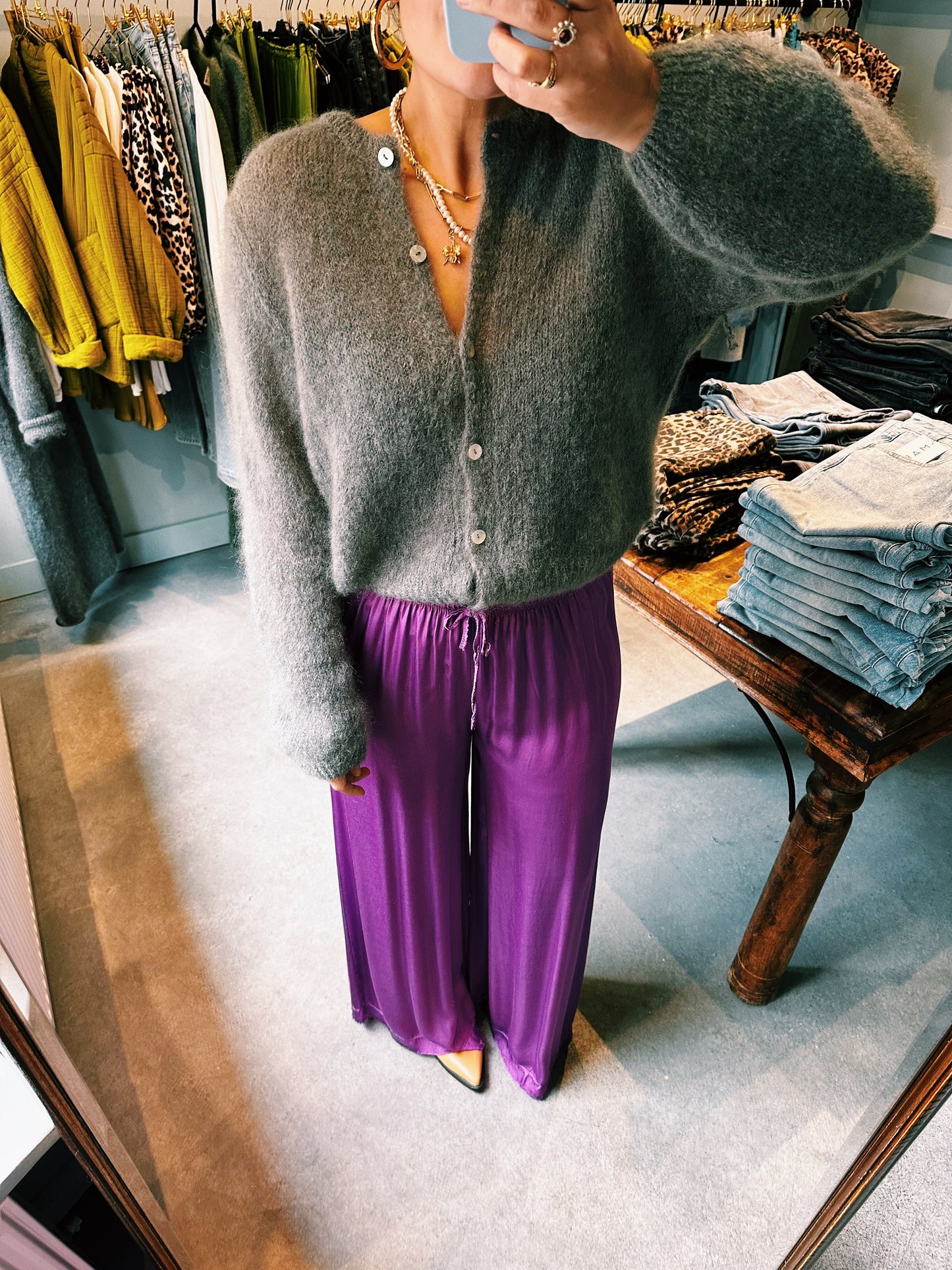 ABBEY - LOSSE VISCOSE BROEK FUCHSIA FRANJES