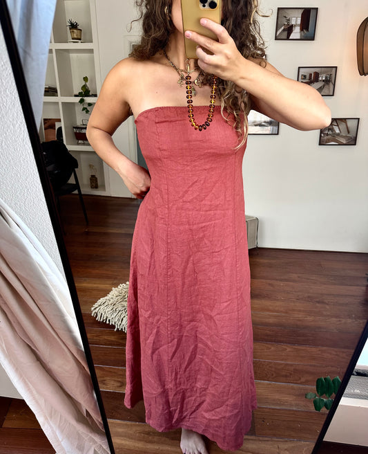 SEP - STRAPLESS JURK ROEST