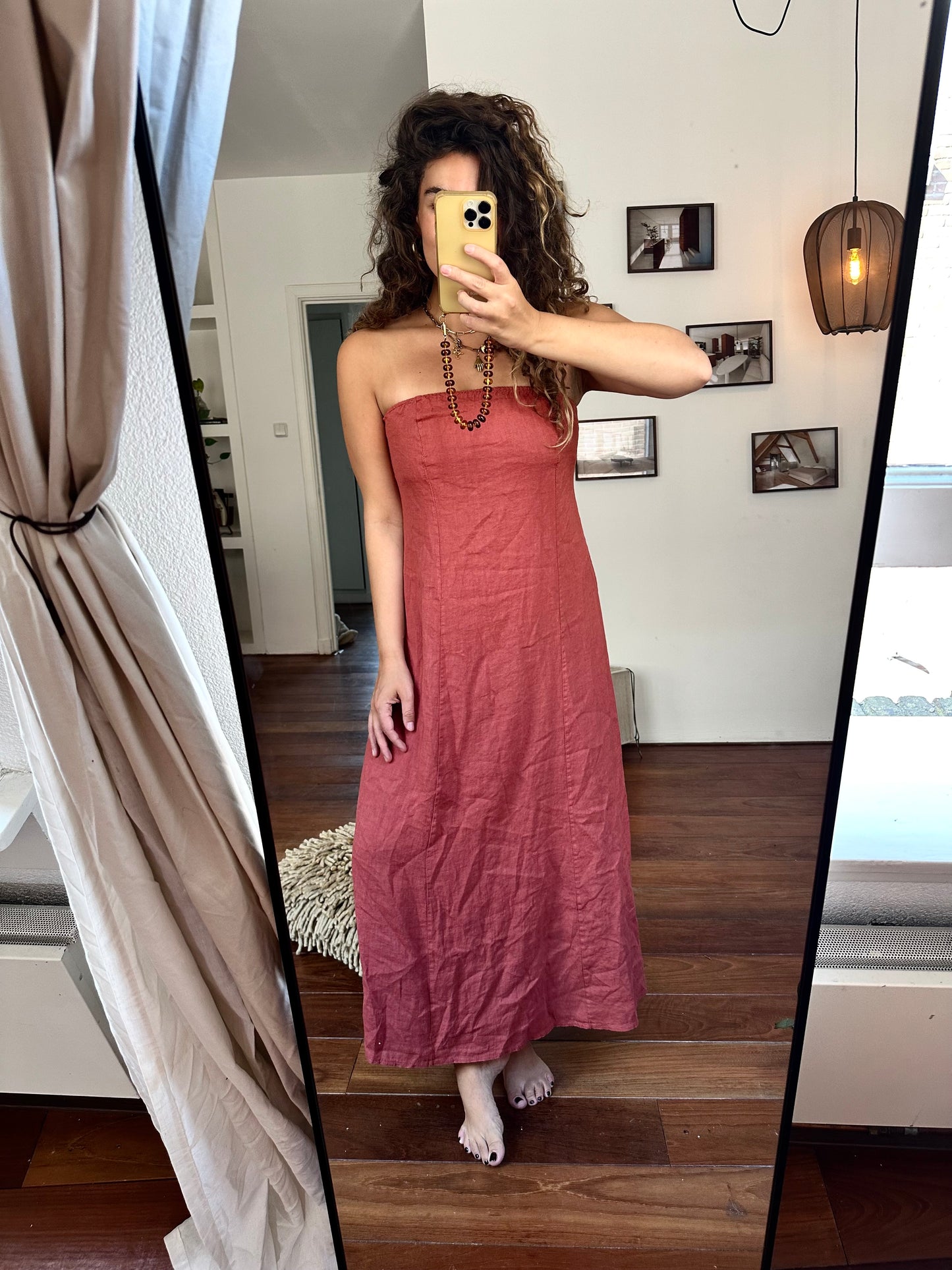 SEP - STRAPLESS JURK ROEST