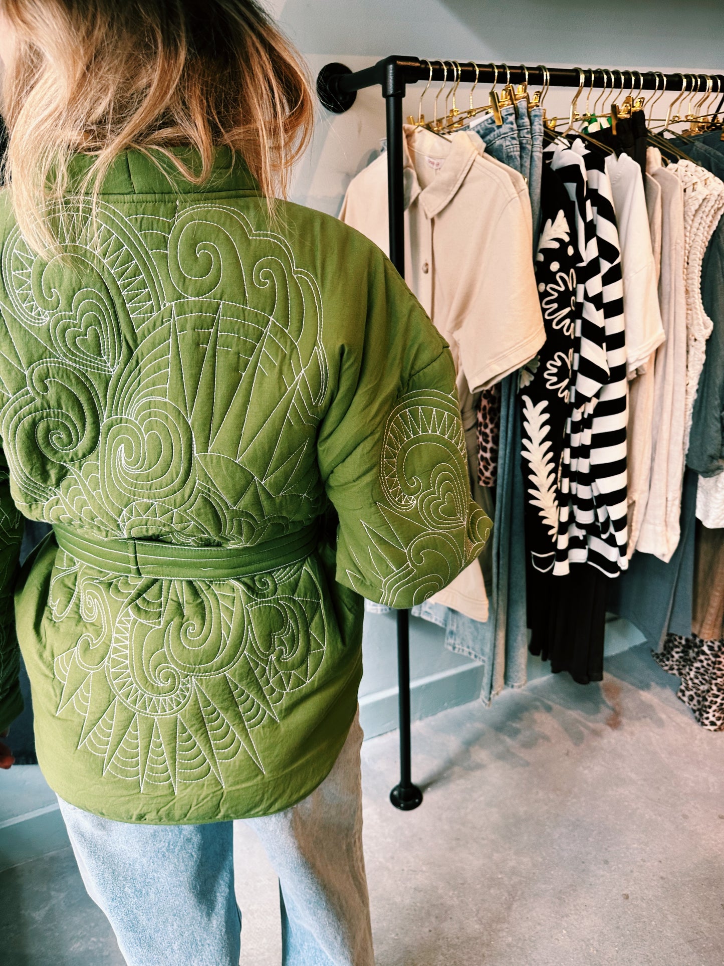 ROSE - KATOENEN JAS STIKSELS GROEN