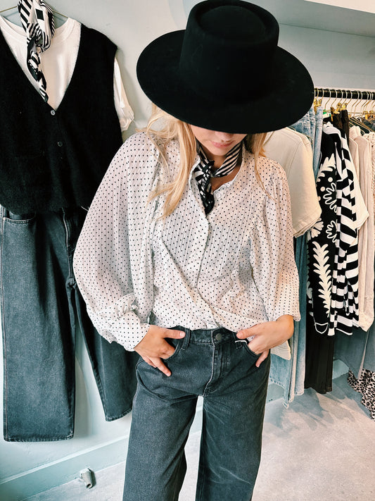 BLOUSE - ZWART WIT STIPPEN
