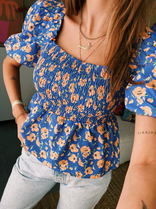 BLOUSE - POFMOUW BLAUW ORANJE