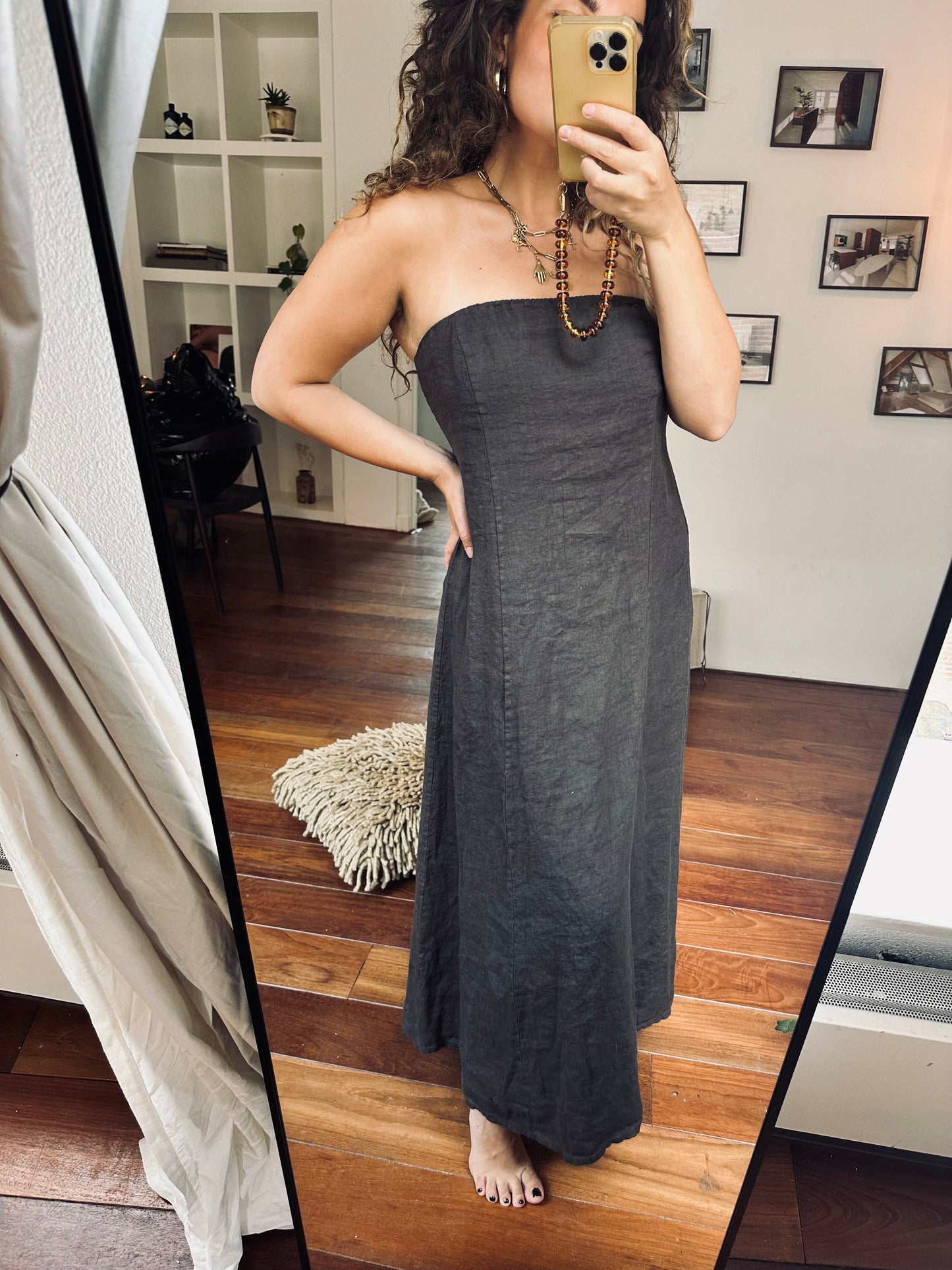 SEP - STRAPLESS JURK DONKERBRUIN