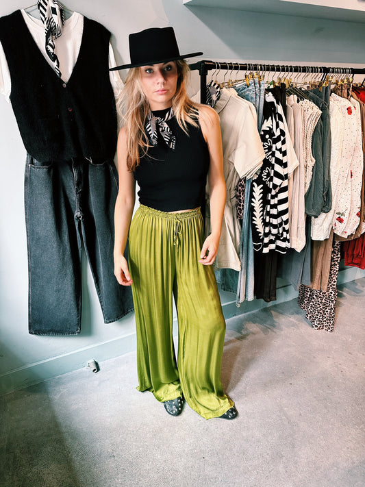 ABBEY - LOSSE VISCOSE BROEK GROEN FRANJES